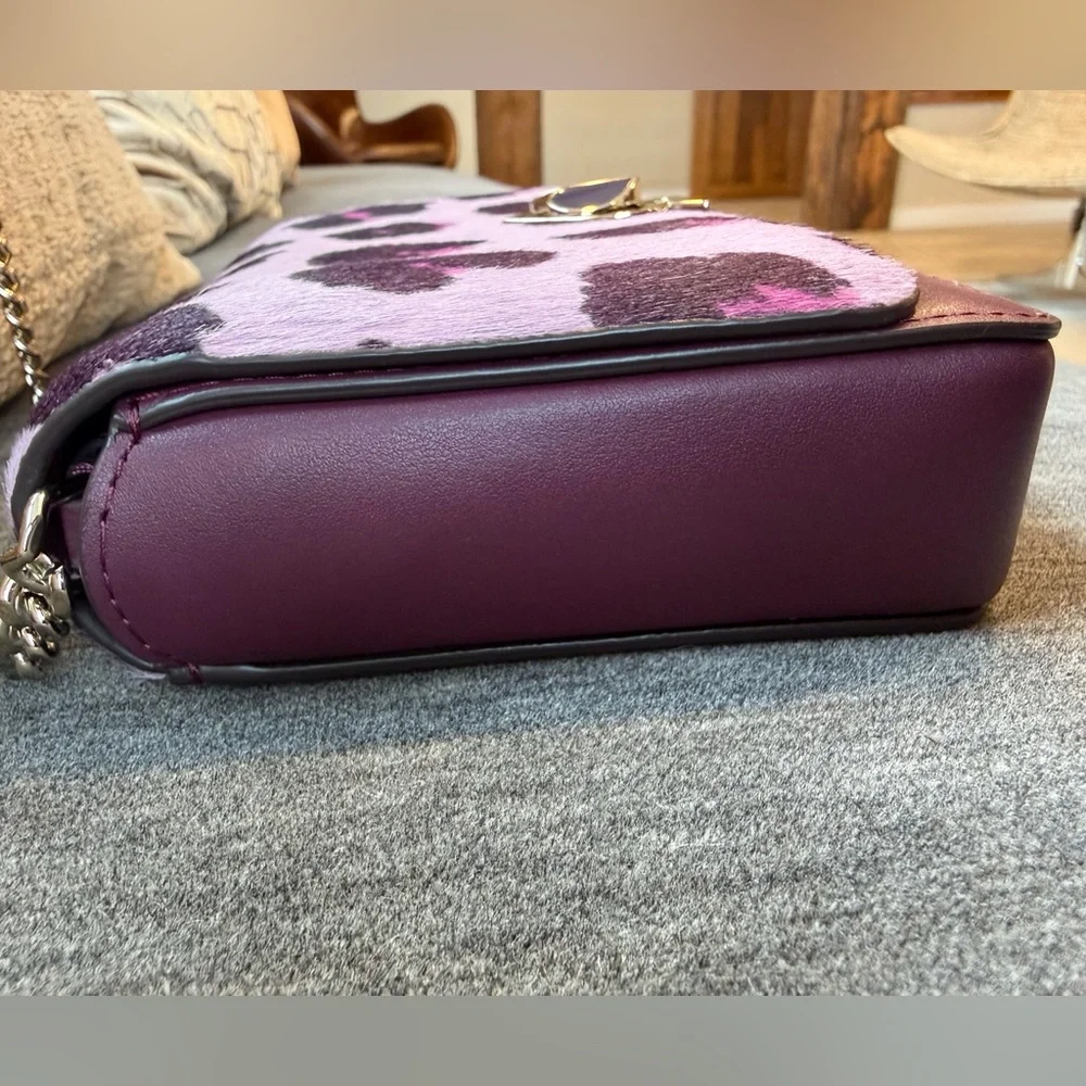 ✔️Kate Spade Nicola Purple Leopard Print Leather & Calf Hair Crossbody Bag